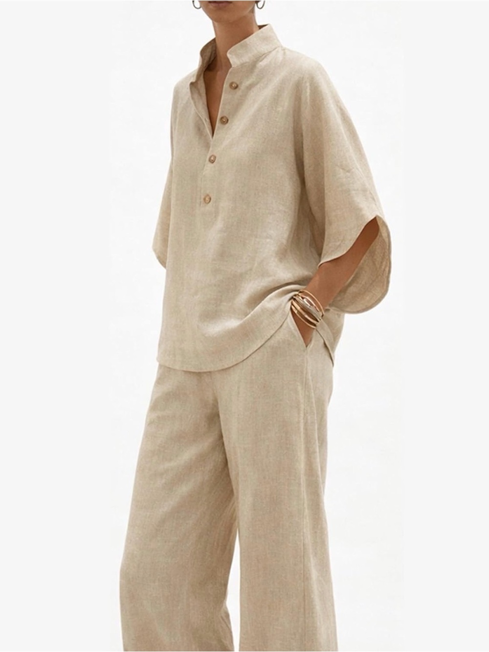 Relaxed Wide-Leg Linen-Blend Set - Picture 2 of 3